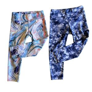 Athleta Girl Capri Leggings Lot 2 Size M 8-10 Tie Dye Marble Athletic Yoga Pants
